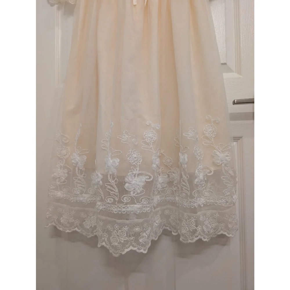 Vintage Style Cream Lace Midi Dress Cottagecore Coquette Milkmaid Corset L - Picture 4 of 10